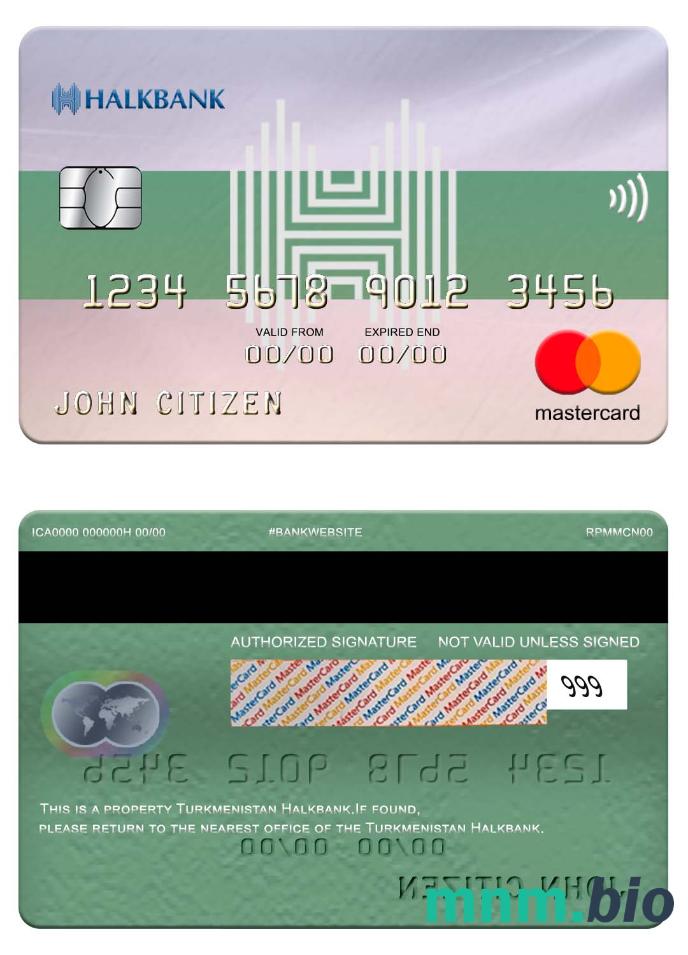 Turkmenistan Halkbank przykład karty mastercard w formacie PSD
